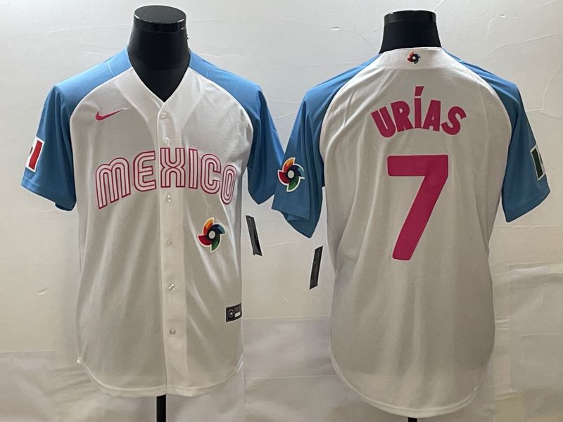 Men 2023 World Cub Mexico #7 Urias White blue Nike MLB Jersey12